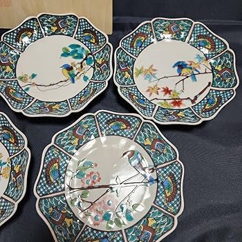 Amazon.co.jp: 九谷焼 九谷 仙春 花鳥絵 絵変わり 銘々皿 5客 レア